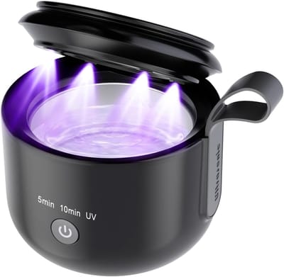 Dayear Ultrasonic Retainer Cleaner, 48 kHz ultrasoon deeltjesreiniger met uv-licht voor denaturen, nachtguards, sportmondbeschermers, armbanden, sieraden
