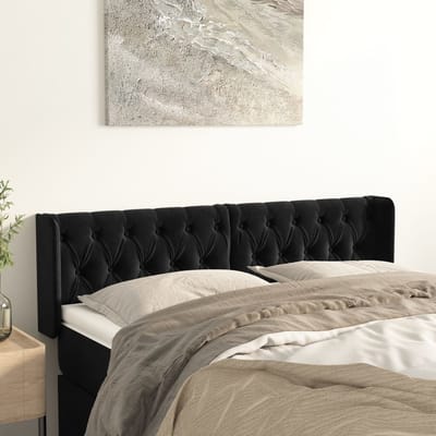 vidaXL - Hoofdbord - met - randen - 147x16x78/88 - cm - fluweel - zwart