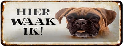 Blikken bordje 27x10 cm nederlandse Hier Waak ik Boxer decoratie