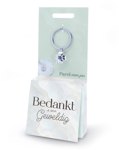 Sleutelhanger met parel | Wensparel | Thema: Bedankt | Merk: Miko | Kleur: Zilver