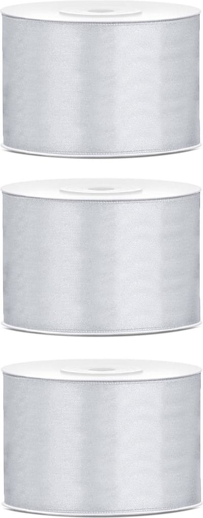 3x Hobby/decoratie zilver satijnen sierlinten 5 cm/50 mm x 25 meter - Cadeaulint satijnlint/ribbon - Zilveren linten - Hobbymateriaal benodigdheden - Verpakkingsmaterialen