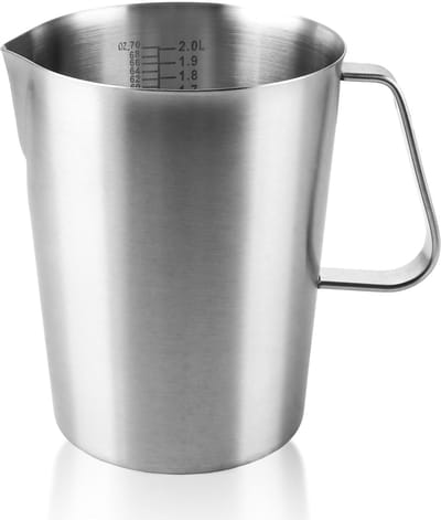Dailygoods- Maatbeker 2 Liter - Roestvrij Staal - Melkopschuimbeker - Handvat - Druppelbescherming - Gegradueerde Markeringen - Mengbeker