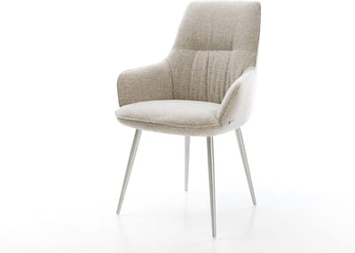 Gestoffeerde-stoel Zelia-Flex met armleuning 4-poot conisch roestvrij staal geweven stof beige pocketveer kern