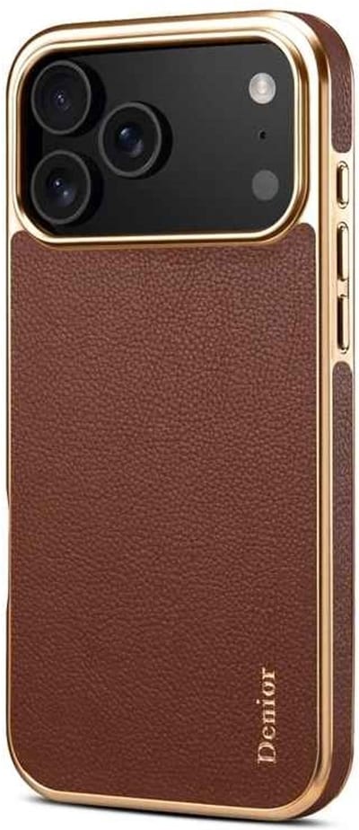DrPhone Denior Luxe PU Leren Telefoonhoes – Schokbestendig – Slank Design – Valbescherming – Anti-Kras – Hoesje – Geschikt voor iPhone 17 Pro Max – Bruin