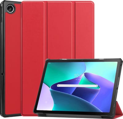 Hoesje Geschikt voor Lenovo Tab M10 Plus (3e / 3rd Generatie) - Dun & Stevig - Trifold Bookcase - Hard Cover - Hardcover Book Case - Tablet Hoes - Rood