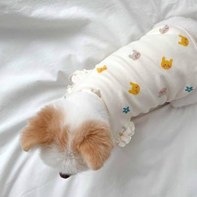 Roze Katten T-shirt voor Puppy, Mouwloos Vest met Vliegende Mouwen, Huisdierkleding voor Shih Tzu S white