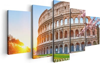 Artaza Canvas Schilderij Vijfluik Colosseum bij Zonsopgang in Rome, Italië - 100x50 cm - Wanddecoratie Woonkamer - Schilderijen - Muurdecoratie