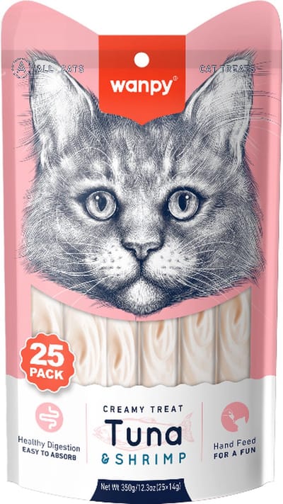 Wanpy Likbare Snacks Tonijn & Garnaal - Kattensnacks - 25 Stuks - Kattensnoepjes