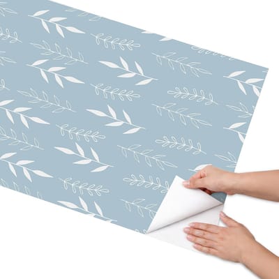 Coloray Meubel Wrap Folie - Blauw Meubelfolie - 65x130 cm - Meubelfolie Zelfklevend Bladmotief - Wrapfolie Keuken - Minimalist Meubelfolie - Decoratiefolie - Tafeldecoratie - Bloemen en planten
