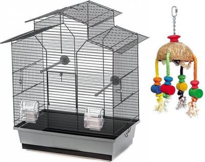 Vogelkooi - parkietenkooi - kanariekooi - Afgedekte voederbakjes - Zwart - 51 x 30 x 60,5cm