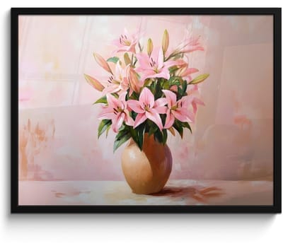 Poster in lijst - Fotolijst 70x50 cm - Posters - Vaas - Bloemen - Roze - Posterlijst zwart - Decoratie - Wanddecoratie woonkamer - Muurdecoratie slaapkamer