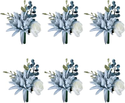Stoffige Blauwe Rozen - Bruiloft Corsages - Feestelijke Decoratie - Handgemaakt Ontwerp - 6 Stuks - Blauw