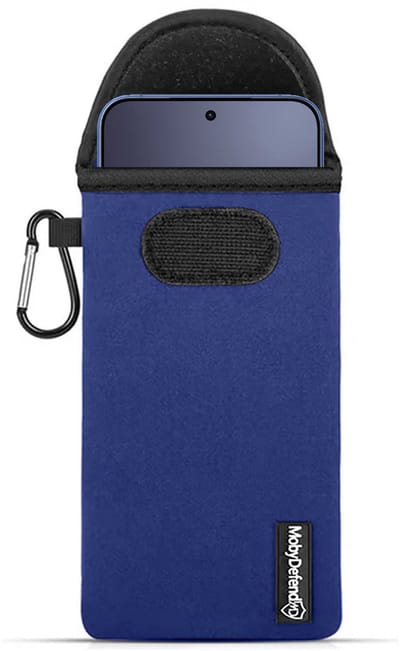 MobyDefend Hoesje - Geschikt voor Xiaomi 17T Pro - Neopreen Pouch Met Karabijnhaak - Insteek - Riemlus - Blauw