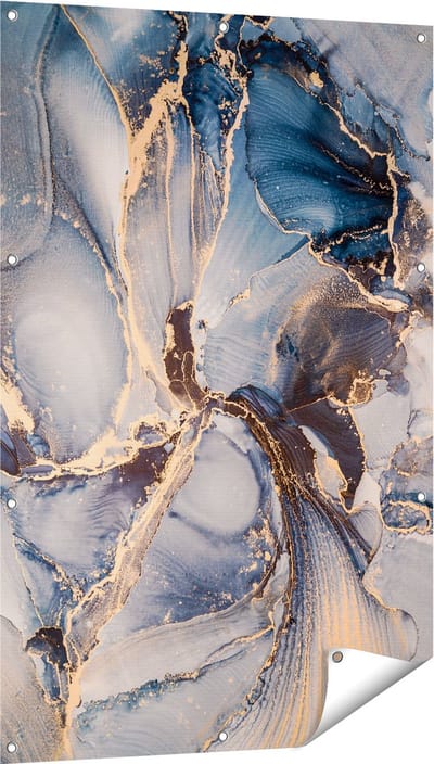 Gards Tuinposter Abstracte Luxe Kunst - Zwart met Goud - 80x120 cm - Tuindoek - Tuindecoratie - Wanddecoratie buiten - Tuinschilderij