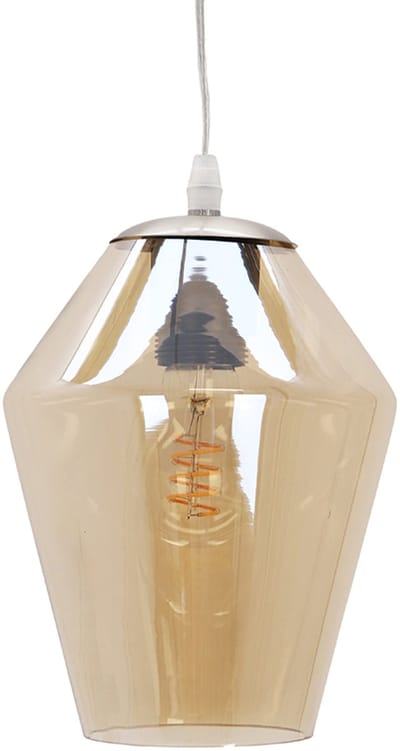 Olucia - LAZARO - Hanglamp - Chroom / Amber - 3L - Geschikt voor Woonkamer/Slaapkamer/Kantoor/Horeca/Eettafel - Vorm: Rond