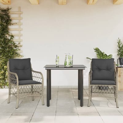 vidaXL - 3-delige - Bistroset - met - kussens - poly - rattan - lichtgrijs