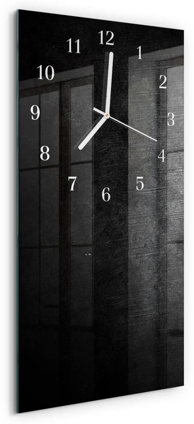 Tulup Wandklok - Bord Klok Glas Met Opdruk - 30x60 cm - Zwart Moderne Wandklok Glas - Witte Handen - Rechthoekige Wandklok - Glazen Klok Met Print - Wandklok Glas Met Motief