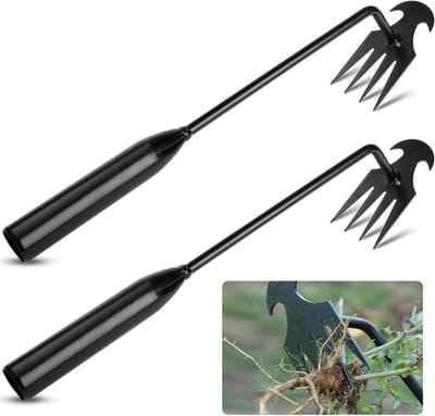 Set van 2 Onkruidverwijderaars van RVS, 30 cm Lange Tuin Gereedschap voor Efficiënt Onkruid Uittrekken en Tuinonderhoud met Handvat, Zwart