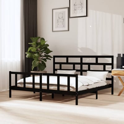 vidaXL - Bedframe - massief - grenenhout - zwart - 200x200 - cm