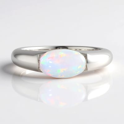 Cavill - Zilveren ring met Welo-opaal 0,94 ct - 925 Sterling zilver platina geplateerd - Ovaal cabochon - Moderne bezel gezet, elegant en uniek