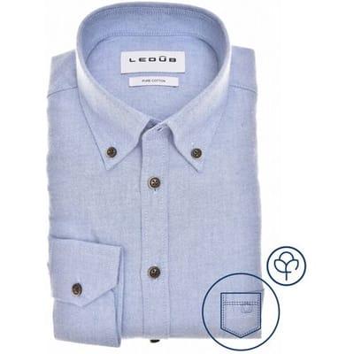 Ledûb Overhemd Uni Color Button-Down Pure Cotton Midden Blauw / male