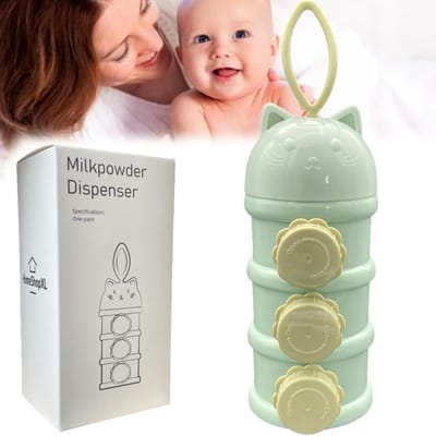HSXL - Melkpoeder Doseerdoosjes – Melkpoeder Toren – BPA Vrij – 3 Compartimenten – Groen – Kraamcadeau - Bewaarbakjes Babyvoeding – Dispenser – Poedertoren – Melkpoeder Bewaardoos – Babyvoeding Bewaarbox – Reisbox