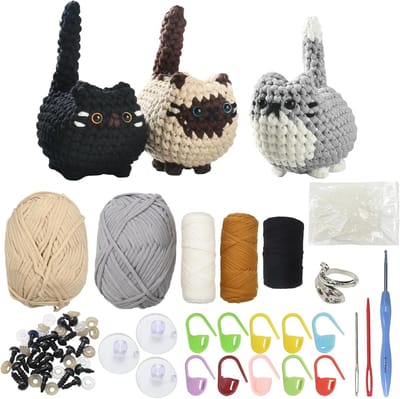 Haakset voor beginners om schattige dierenfiguren te maken, complete Amigurumi-set met video-instructies voor creatief knutselen en handgemaakte geschenken