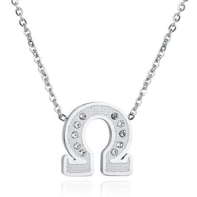 Zilverkleurige dames ketting Edelstaal OHM Symbool