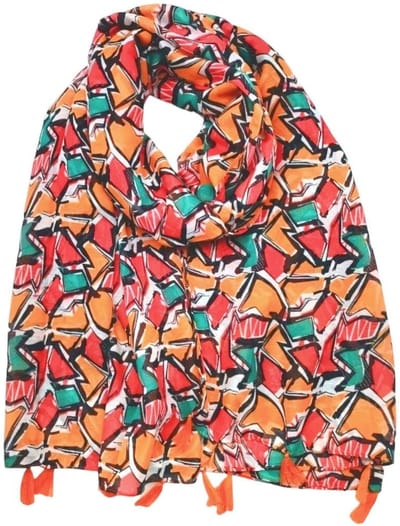 Lange dames sjaal Joan fantasiemotief neon oranje wit rood zwart groen