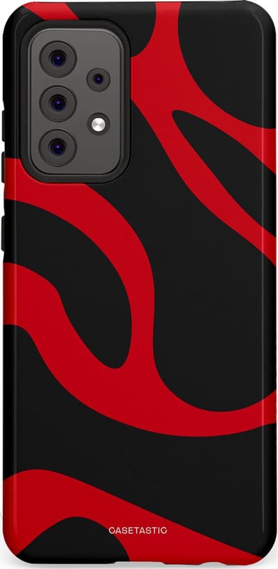 Casetastic hoesje geschikt voor Samsung Galaxy A52 (2021) 5G / Samsung Galaxy A52 (2021) 4G - Dubbellaagse bescherming - Vurige Zwarte Lava Stroom - Fashion Case - Zwart Rood