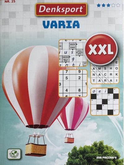 Denksport Varia Puzzelboek XXL Nummer 25 - Rode Luchtballonnen - Extra Dik! - 256 Pagina’s – Puzzelplezier Woordzoeker, Zweeds, Sudoku, Kruiswoord, Legpuzzel, Doorloper, Cijfercode, Blokpuzzel