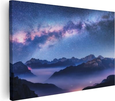 Artaza Canvas Schilderij Sterrenhemel - 30x20 cm - Klein - Wanddecoratie Bergen - Muurdecoratie Landschap - Kamer Accessoires Nacht