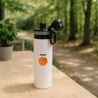 Hacebo® - Basketbal met eigen naam waterfles met draaidop grijs - Basketbal - Basketballer - Sport - water fles - 850ML