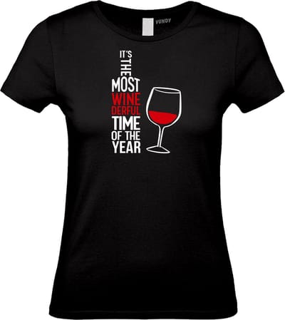 Dames t-shirt Most Wonderfull Wine | Foute Kersttrui Dames Heren | Kerstcadeau | Kerstpakket | Zwart (Dames) | maat XS