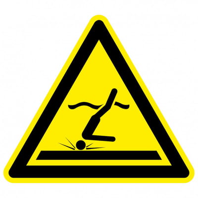 Waarschuwingssticker ondiep water, ISO 7010, W048 50 mm - 10 stuks per kaart