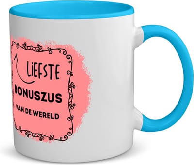 Akyol - liefste bonuszus van de wereld koffiemok - theemok - blauw - Zus - de liefste bonuszus - verjaardag - cadeautje voor zus - zus artikelen met opdruk - kado - geschenk - 350 ML inhoud