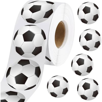 500 Stuks Voetbalstickers 2,5 cm Zelfklevend Sportbal Sticker Labels Rol Voor Sportfeest Benodigdheden Team Cadeau Verjaardagsfeest white