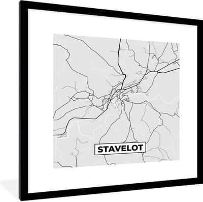 Fotolijst incl. Poster Zwart Wit- Stadskaart – Zwart Wit - Kaart – Stavelot – België – Plattegrond - 40x40 cm - Posterlijst