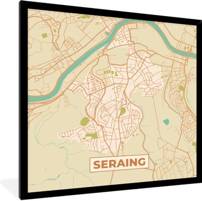 Fotolijst incl. Poster - Vintage - Kaart - Seraing - Plattegrond - Stadskaart - 40x40 cm - Posterlijst