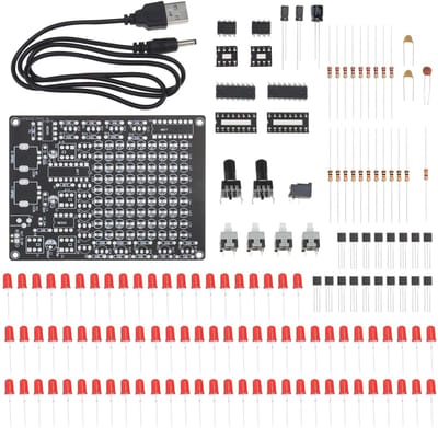 Allecto - Soldeerpraktijkset - DIY Elektronisch Project - Visueel spektakel - Rode LED - Geschikt voor School en Onderwijs - 1 x LED Chase Light Kit