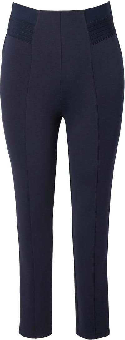 Ulla Popken - Dames - Punto-legging biesjes smalle pijpen elastische tailleband - Marine - Maat 42+