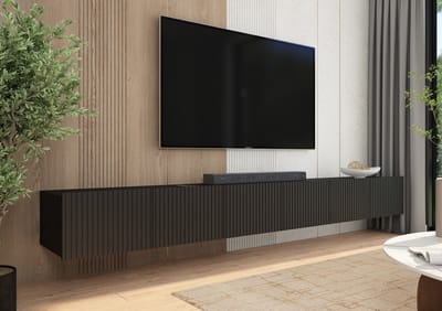 Promeubels - Tv meubel Kingston - Zwart mat - 300cm (2x 150cm) - Tv kast - Hangend of staand