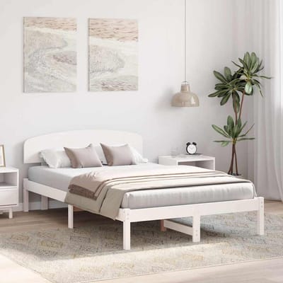 vidaXL - Bedframe - met - hoofdeinde - Wit - 140 - x - 190 - cm - Massief - grenenhout