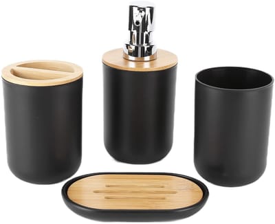BRENZOOS- Badkameraccessoireset 4-delig - Zeepdispenser - Tandenborstelhouder - Tandenborstelbeker - Zeepbakje - Duurzaam en elegant - Badkamerset