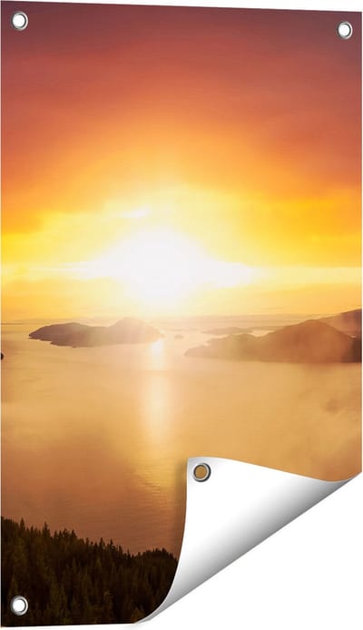 Gards Tuinposter Zonsondergang in de Bergen met Wolken - 40x60 cm - Tuindoek - Tuindecoratie - Wanddecoratie buiten - Tuinschilderij
