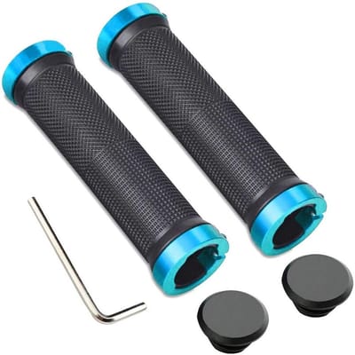 Comfortabele Fietshandvatten van Rubber met Aluminium Dubbele Lock, Antislip Grip voor MTB en BMX Fietsen in Blauw