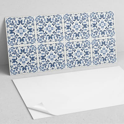 Coloray Wandpanelen Zelfklevend - Bloemenpatroon in tegels PVC Wandpaneel - 100 cm x 50 cm - Blauw Wandbekleding Zelfklevend - 1 stuk - Mozaïeken Wandpanelen Zelfklevend - Wandpaneel Keuken - Wandpanelen Badkamer
