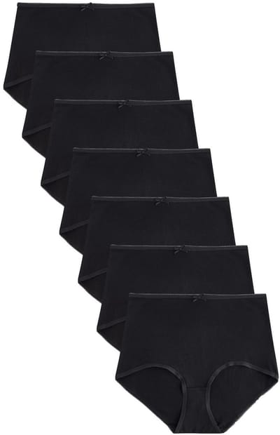Next - Dames - Set van 7 volledig bedekkende slips met hoog katoenpercentage - Zwart