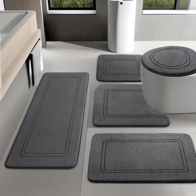 Antislip badmattenset, 2-delig, microvezel, absorberend, zacht, hoogpolig, 40 x 60 cm + 40 x 120 cm, groen/grijs