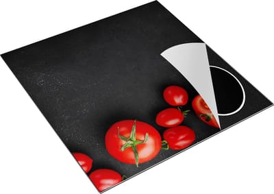 Chefcare Inductie Beschermer Tomaten op Zwarte Marmer - Groente - 78x78 cm - Afdekplaat Inductie - Kookplaat Beschermer - Inductie Mat
